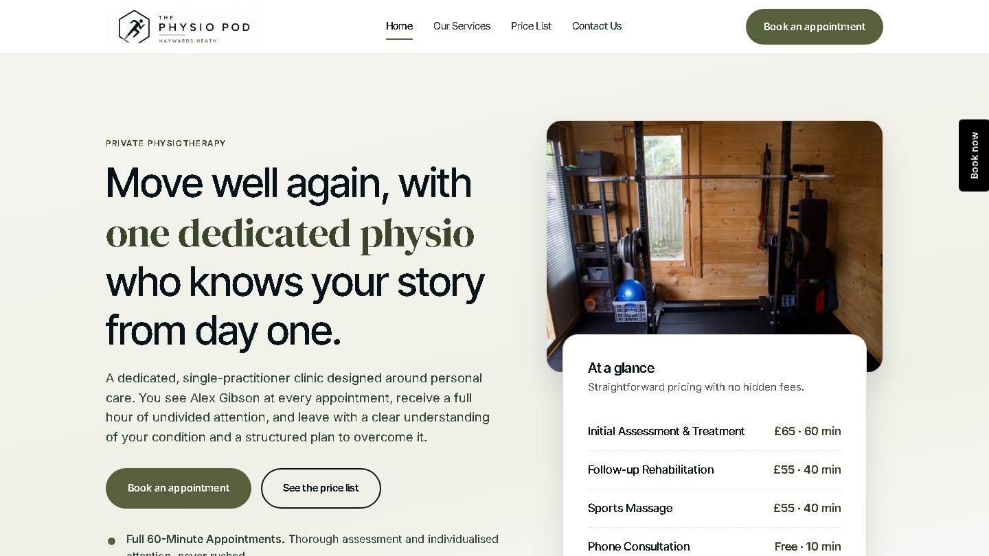The Physio Pod homepage — private physiotherapy with Alex Gibson, Haywards Heath